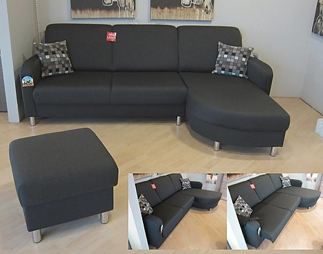 Polstergarnitur mit Hocker - Webstoff anthrazit