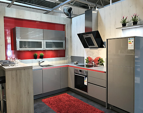 Lackküche Mineralgrau Ultra Hochglanz Grifflos Line-N, modern und exquisit - REDDY -A- 4.3124