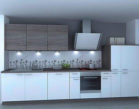 Einbauküche Lack matt Weiß - Eiche Polarsilber inkls. 5 E-Geräte - Nolte Küchen Großeinkauf ü. 50 Musterküchen bis zu 70% preisw.