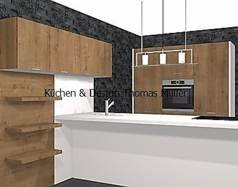 Leicht Orlando In Weiß/Holz Optik. Küche mit Insel und zwei Zeilen Lösung mit Marken Geräten und großem Ausstatungspaket Küchen Nr.: 841717 - Leicht Orlando Weiß/Holz