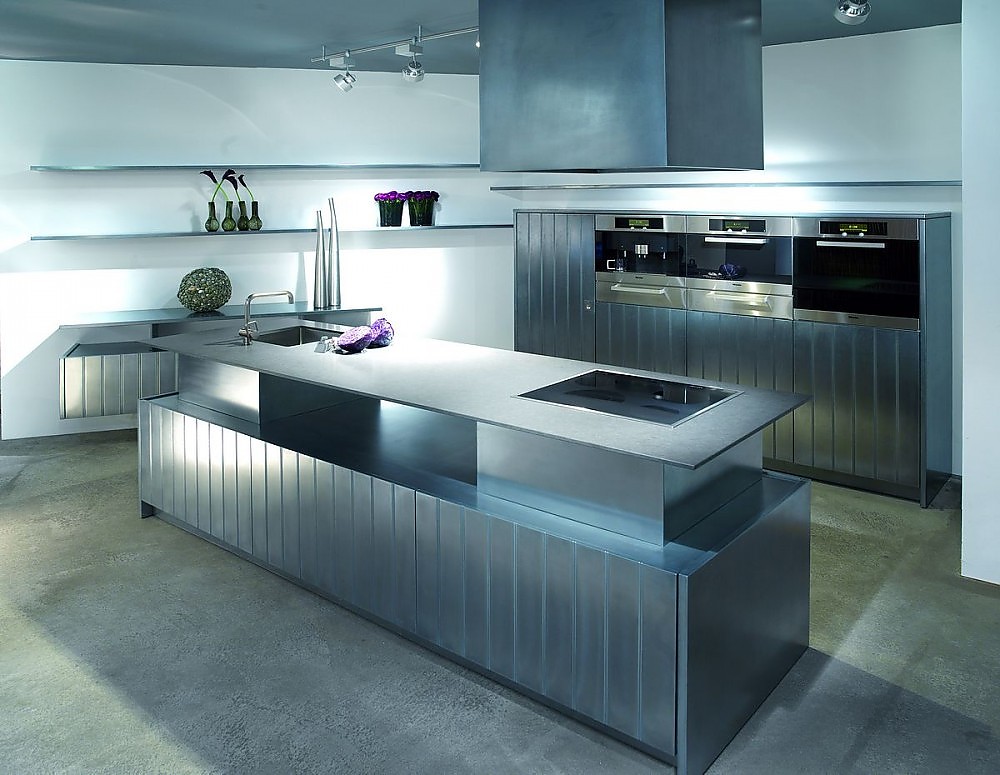 Grifflose küche inox schwarz matt lackiert/forest line pastel fango
