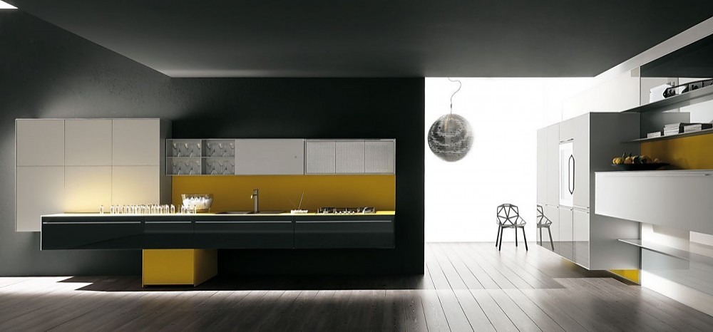 Erdgelb in Kombination mit Ebenholz Zuordnung: Stil Moderne Küchen, Planungsart Küchenzeile