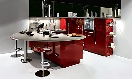 U-Küche mit Kombination aus runder Arbeitsfläche und Theke Zuordnung: Stil Design-Küchen, Planungsart U-Form-Küche