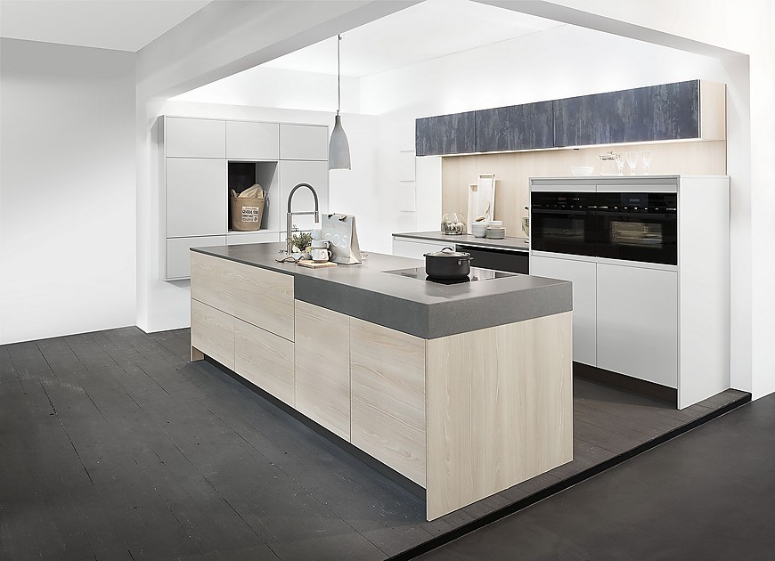 Grifflose Küche Zerox Daylight Grey, Faggio und Iron Blue Steel (Rotpunkt Küchen)