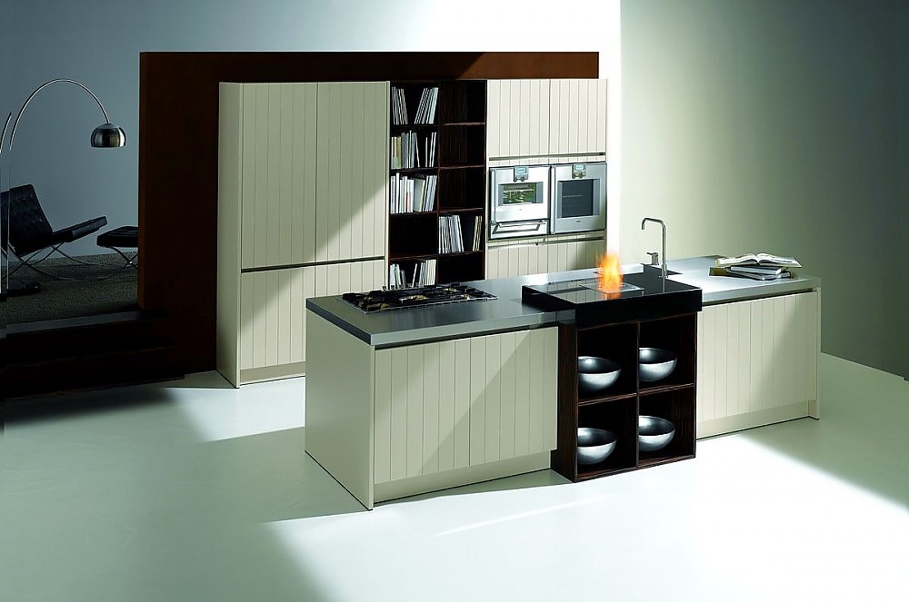 Design inselküche k7 in nussbaum und hochglanz schwarz