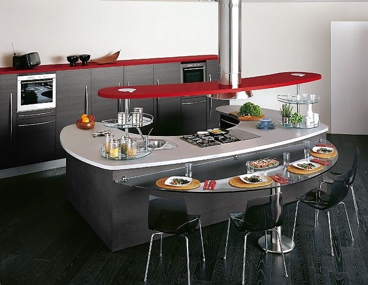 Inselküche mit Design-Dunstabzug Zuordnung: Stil Design-Küchen, Planungsart Küche mit Sitzgelegenheit
