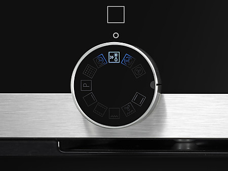 Bedienknebel des iQ500 Backofens mit blau beleuchtetem Heizart-Symbol
