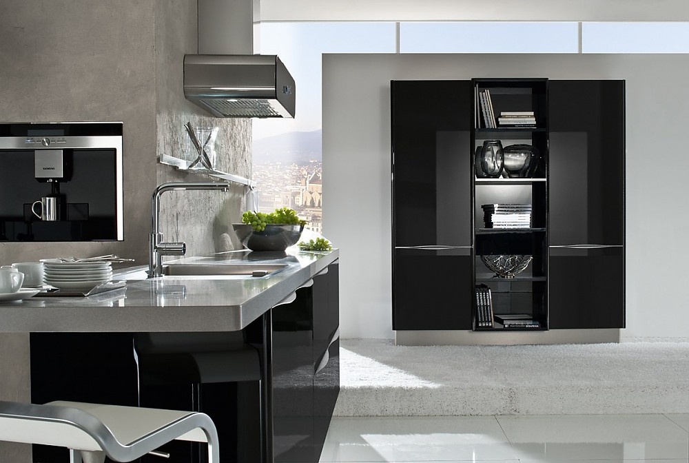 Grifflose küche inox schwarz matt lackiert/forest line pastel fango