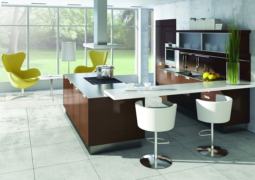 Offene küche, beige und holzdekor mit insel Küche braun beige