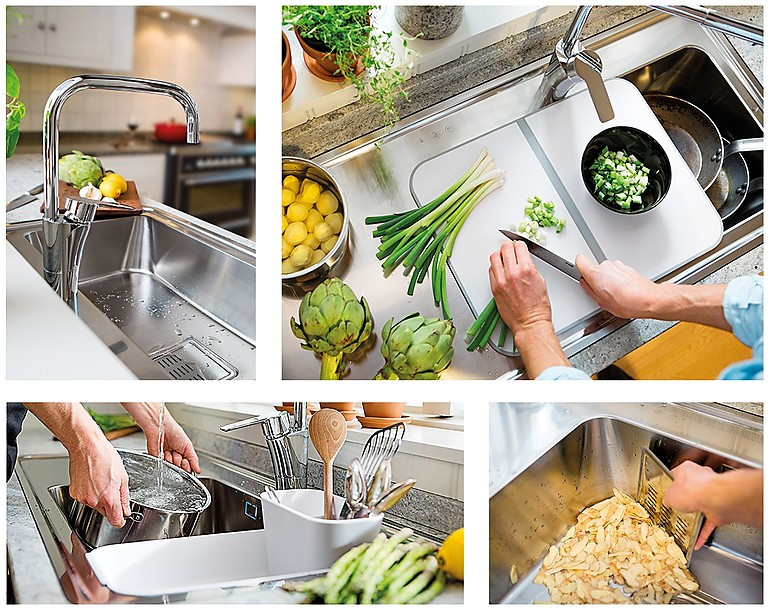Mit flexiblen Lösungen wird die Spüle in der Küche zum Mittelpunkt und wichtigsten Arbeitszentrum.