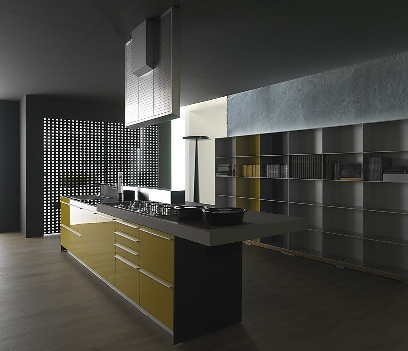 Multilinie Erdgelb glänzend Zuordnung: Stil Luxusküchen, Planungsart Küche mit Küchen-Insel