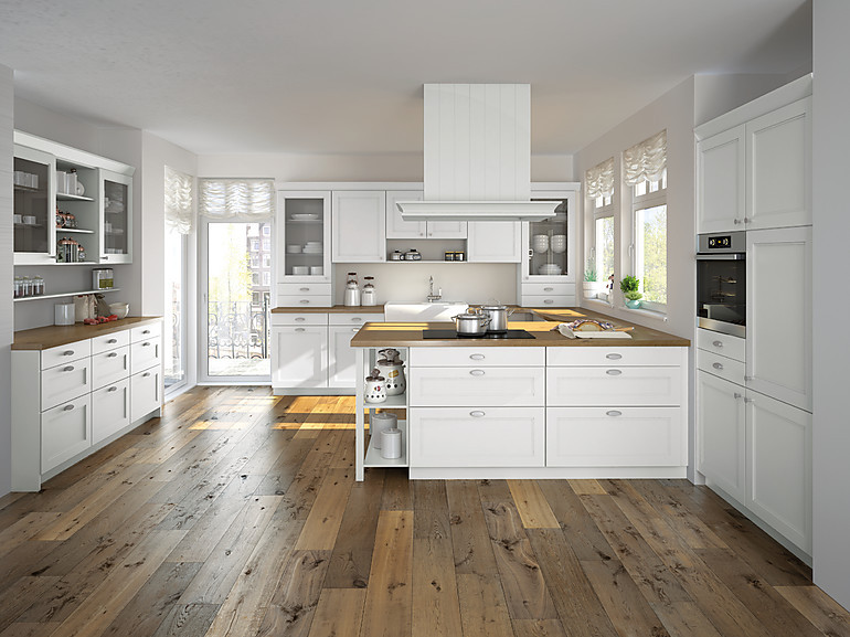 Weiße Landhausküche im skandnavische Landhausstil