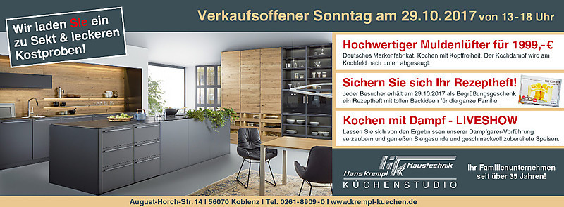 Kuchen Und Kochevents Verkaufsoffener Sonntag Am 29 10 2017 Von 13 Bis 18 Uhr Bei Kuchenstudio Hans Krempl In Koblenz